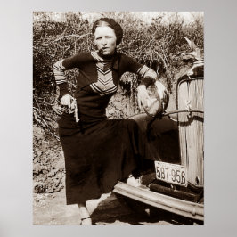 Póster Bonnie Parker fumando un puro 1933 Blanco y Negro