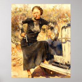 Póster Bonnie Parker Smoking A Cigar 1933 AI Painting