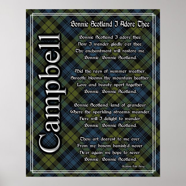 Póster Bonnie Scotland I Adore ThCampbell Tartán (Frente)