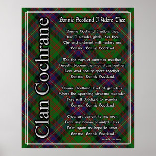 Póster Bonnie Scotland I Adore The Clan Cochrane Tartán
