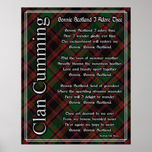 Póster Bonnie Scotland I Adore The Clan Cumming Tartán