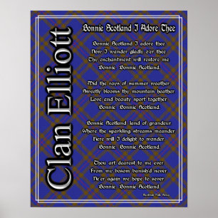 Póster Bonnie Scotland I Adore The Clan Elliott Tartan