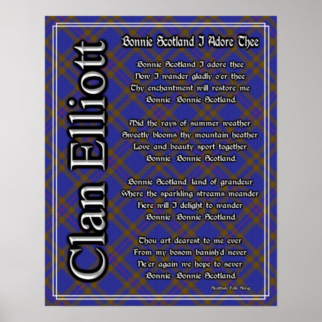 Póster Bonnie Scotland I Adore The Clan Elliott Tartan (Frente)