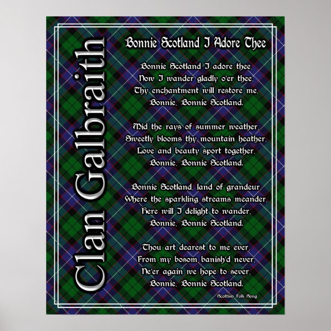 Póster Bonnie Scotland I Adore The Clan Galbraith Tartán (Frente)