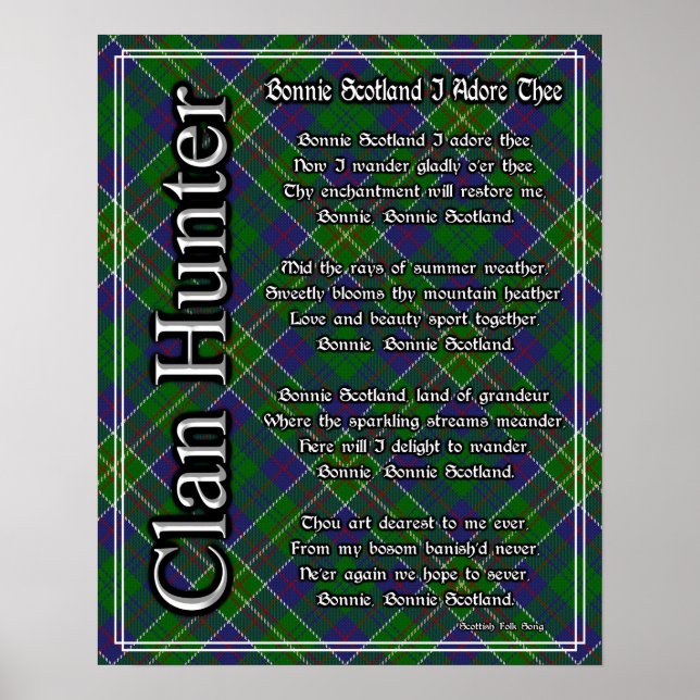 Póster Bonnie Scotland I Adore The Clan Hunter Tartán (Frente)