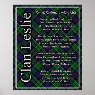Póster Bonnie Scotland I Adore The Clan Leslie Tartan