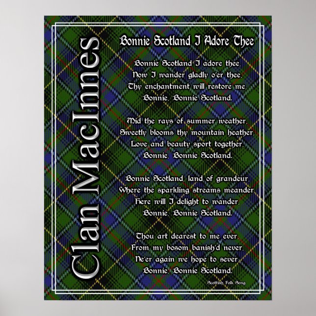 Póster Bonnie Scotland I Adore The Clan MacInnes Tartán (Frente)