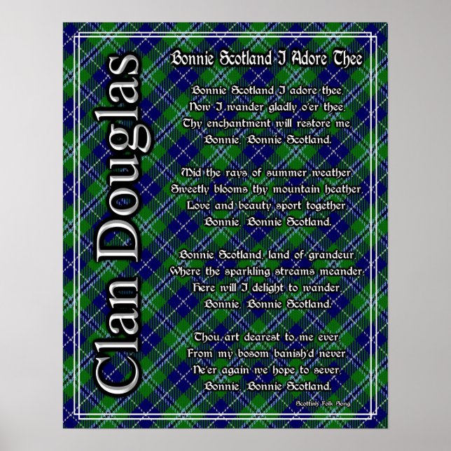Póster Bonnie Scotland I Adore Thee Clan Douglas Tartan (Frente)