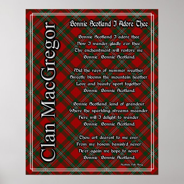 Póster Bonnie Scotland I Adore Thee Clan MacGregor Tartán (Frente)