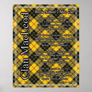 Póster Bonnie Scotland I Adore Thee Clan MacLeod Tartán