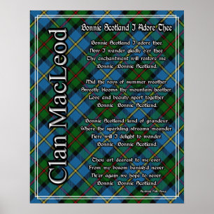 Póster Bonnie Scotland I Adore Thee Clan MacLeod Tartán