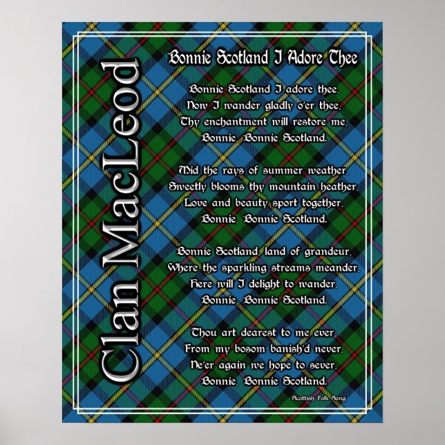 Póster Bonnie Scotland I Adore Thee Clan MacLeod Tartán (Frente)