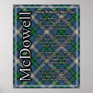 Póster Bonnie Scotland I Adore Thee McDowell Clan Tartán