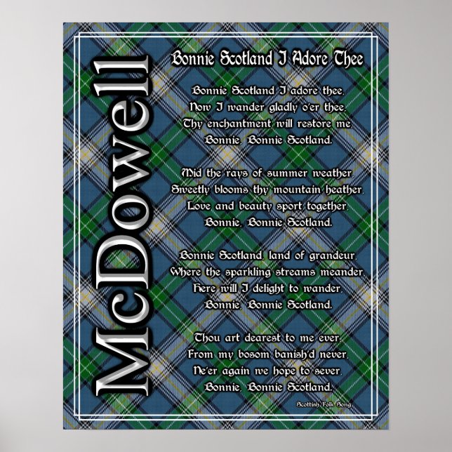 Póster Bonnie Scotland I Adore Thee McDowell Clan Tartán (Frente)