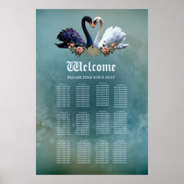 Póster Bono eterno, cisnes negros y blancos enamorados.