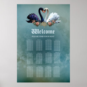 Póster Bono eterno, cisnes negros y blancos enamorados.