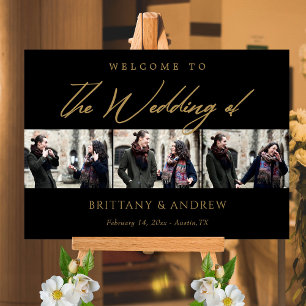 Póster Bono Eterno: Elegante Boda Negro y Oro Bienvenido