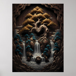 Póster Bonsái Dorado: Un Retiro Sereno del Bosque
