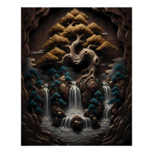 Póster Bonsái Dorado: Un Retiro Sereno del Bosque