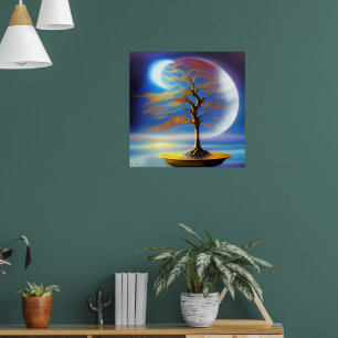 Póster bonsái paisaje lunar