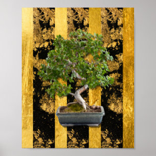 Póster Bonsai Tree Green Gold Black Stristrips Wall Art