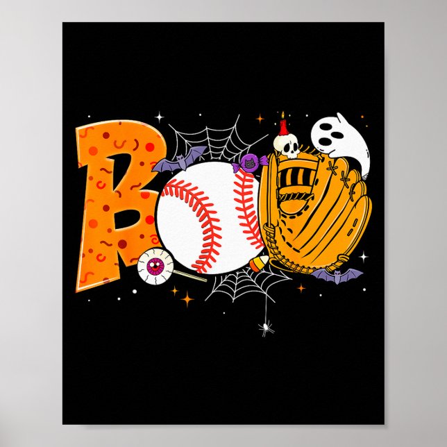 Póster Boo Baseball Player Catcher Tcher Funny Halloween  (Frente)
