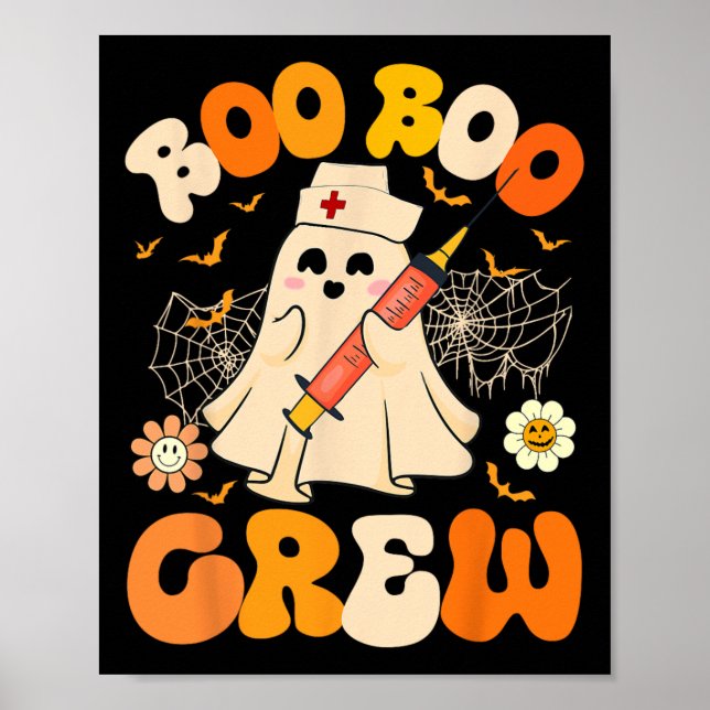 Póster Boo Boo Crew Graciosa Enfermera Fantasma Retro Hal (Frente)