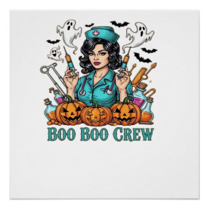 Póster Boo Boo Crew Halloween Enfermera con jeringas y ca