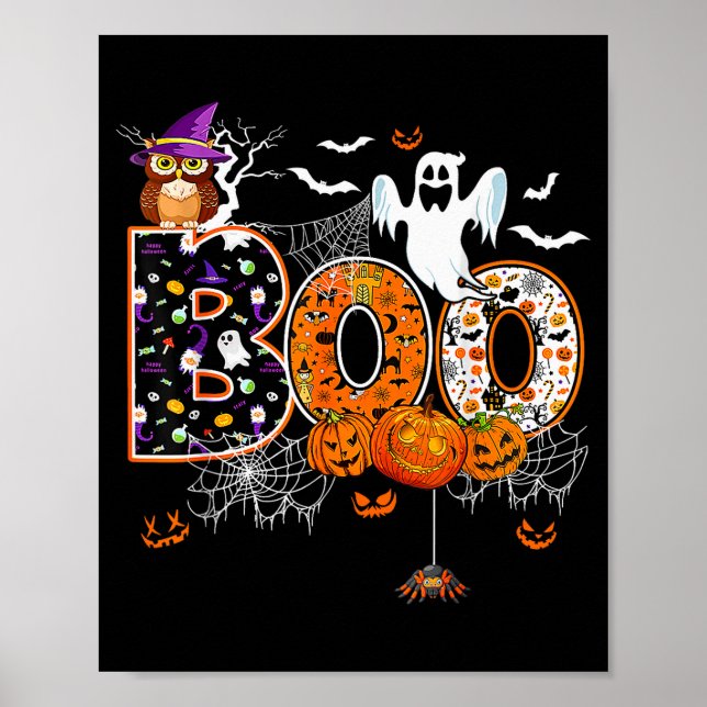Póster Boo Creepy Owl Pumpkin Ghost Halloween Men Women K (Frente)