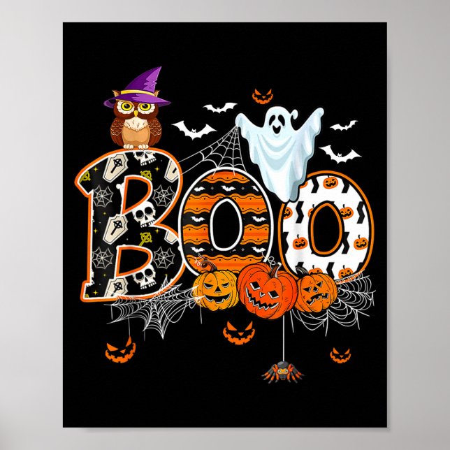Póster Boo Creepy Owl Pumpkin Ghost Halloween Men Women K (Frente)