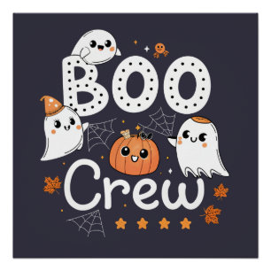 Póster Boo Crew Cute Fantasma de Halloween y Calabaza