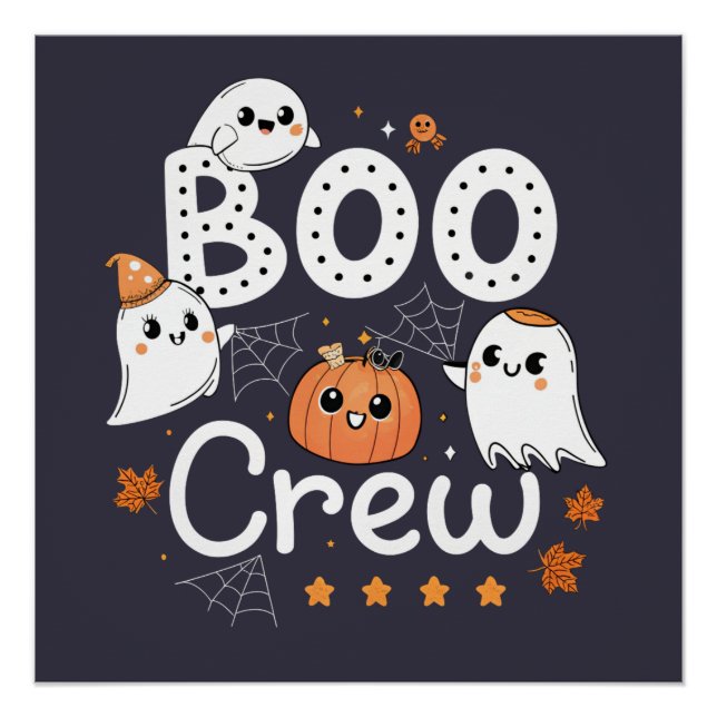 Póster Boo Crew Cute Fantasma de Halloween y Calabaza (Anverso)