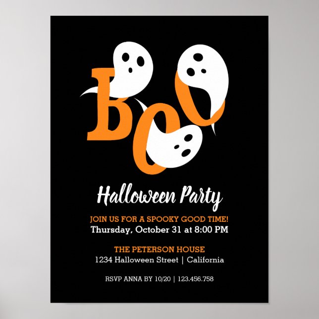 Póster Boo de la fiesta de Halloween recibe invitación ne (Frente)