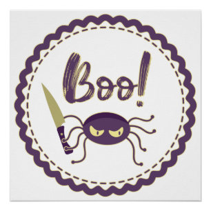 Póster Boo divertido personaje de araña de Halloween mano