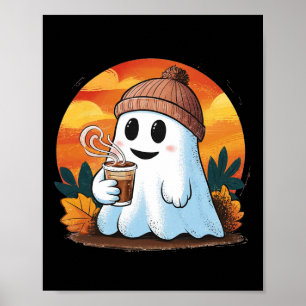 Póster Boo Fantasma Bebiendo café Halloween Vestimenta Mu