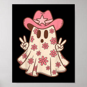Póster Boo fantasma de vaca retro occidental de Halloween
