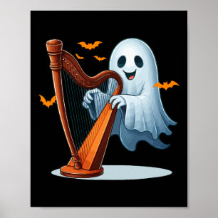 Póster Boo Ghost toca instrumentos musicales Harp Hallowe