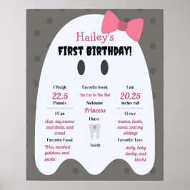 Póster Boo! Girls Halloween 1st Birthday Milestone Poster