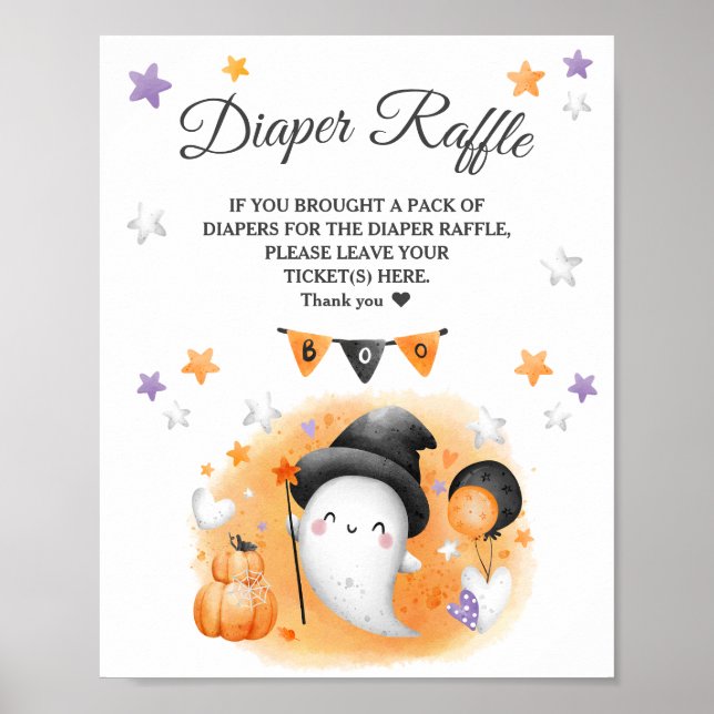 Póster Boo Halloween Baby Shower Diaper Raffle Rótulo (Frente)