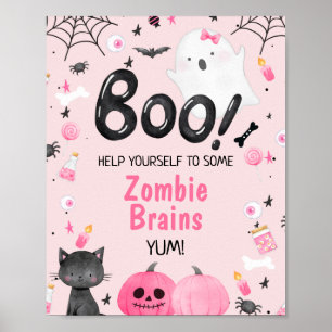 Póster Boo Halloween, Chica negro rosa, Rótulo de la fies