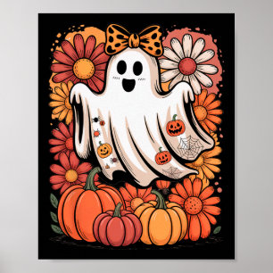 Póster Boo Halloween Cute Ghost Girly Coquette Bow Otoño