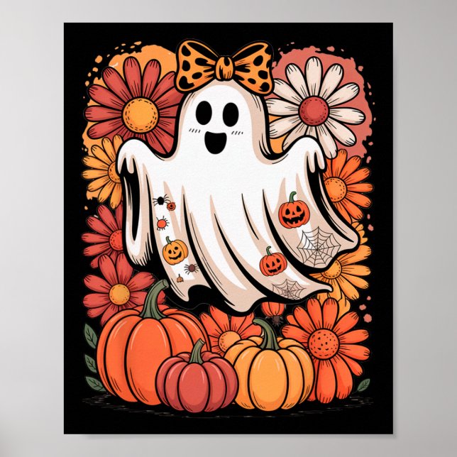 Póster Boo Halloween Cute Ghost Girly Coquette Bow Otoño (Frente)