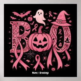 Póster Boo Halloween Sensibilización sobre el cáncer de m