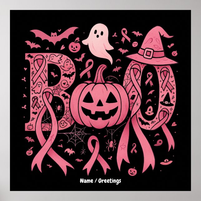 Póster Boo Halloween Sensibilización sobre el cáncer de m (Frente)