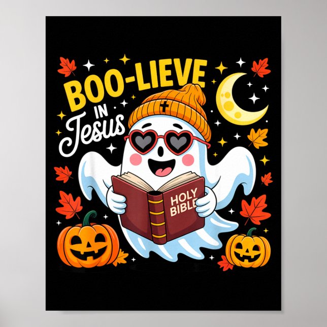Póster Boo-lieve In Jesus Ghost Christian Halloween Funny (Frente)