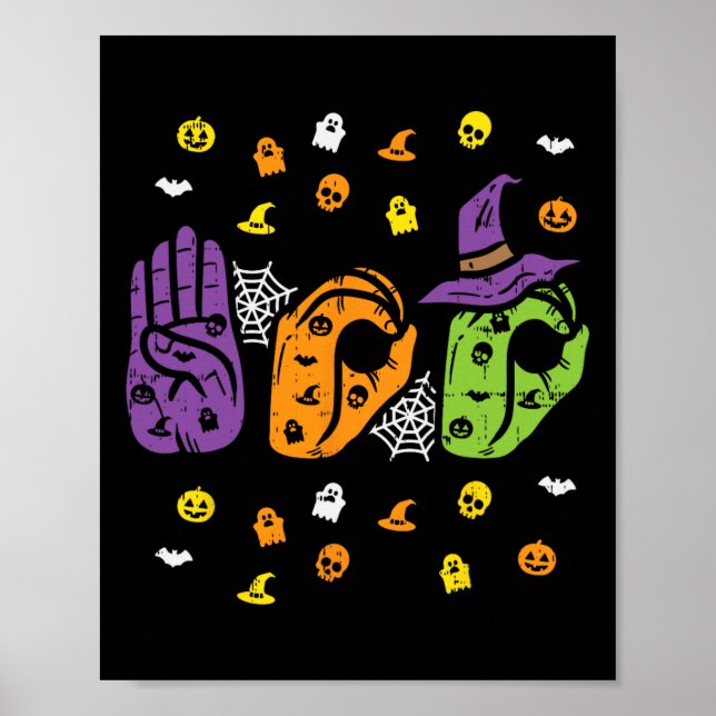 Póster Boo Manos Rótulo Americano Orgullo ASL Halloween (Frente)