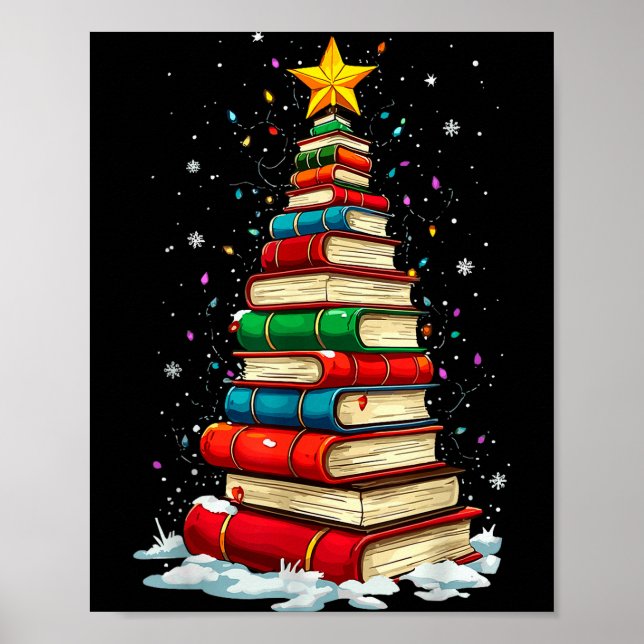 Póster Book Christmas Tree Book Lover Teacher Librarian  (Frente)