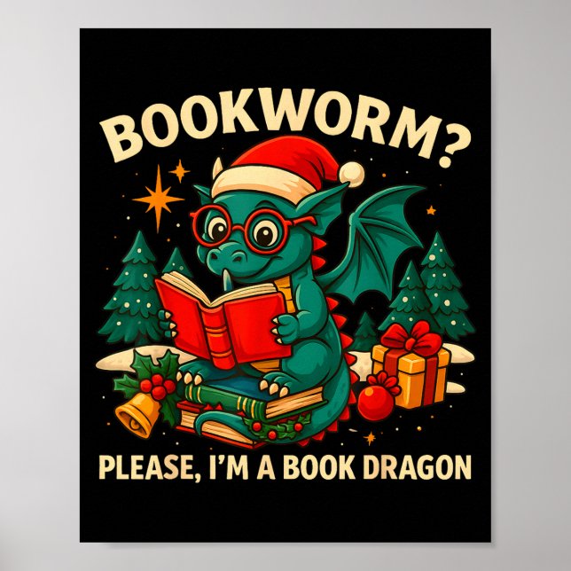 Póster Book Dragon Christmas Reading Gift For Fantasy Lov (Frente)