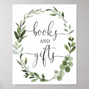 Póster Books and gifts greenery wreath baby shower sign