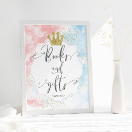 Póster "Books and gifts" Sign, Pink Blue Gender Reveal